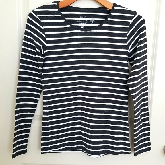 H&M Organic Cotton Striped Long-Sleeved T-Shirt - Picture 1 of 4